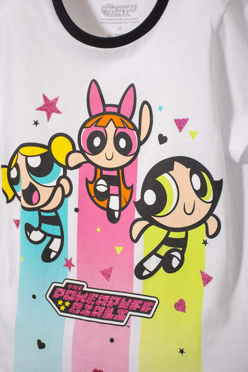 PIJAMA DE LAS CHICAS SUPERPODEROSAS BLANCO Y NEGRO PARA NIÑA