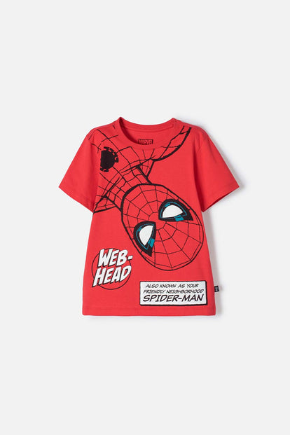 POLERA DE SPIDERMAN MANGA CORTA ROJO PARA NIÑO