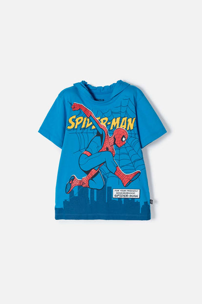 POLERA DE SPIDERMAN CON CAPUCHA AZUL PARA NIÑO