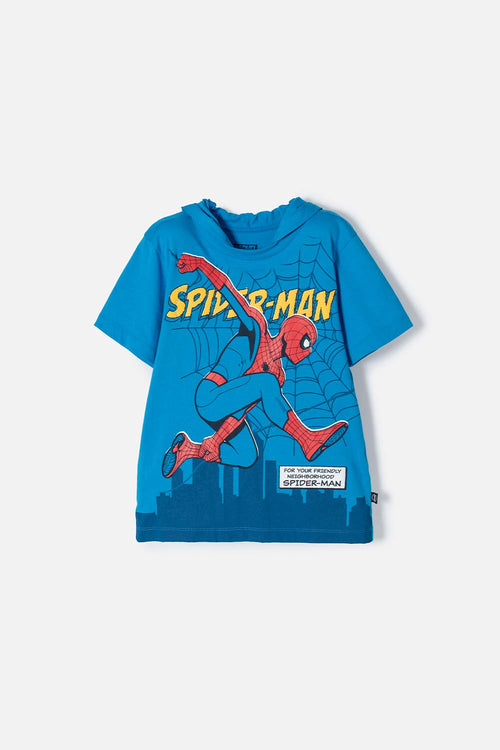 POLERA DE SPIDERMAN CON CAPUCHA AZUL PARA NIÑO