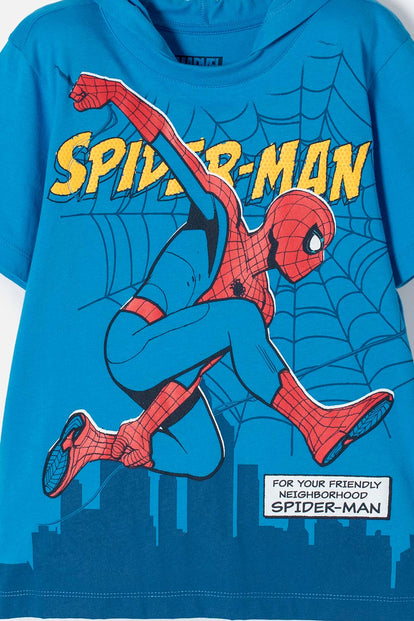 POLERA DE SPIDERMAN CON CAPUCHA AZUL PARA NIÑO