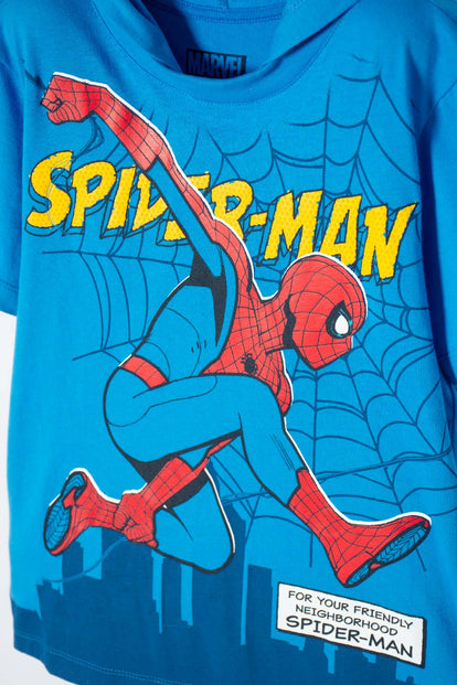 POLERA DE SPIDERMAN CON CAPUCHA AZUL PARA NIÑO