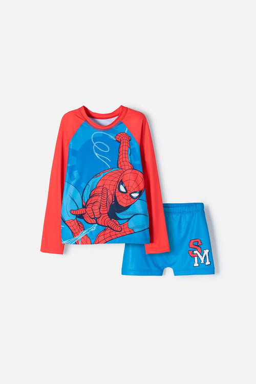 CONJUNTO DE BAÑO DE SPIDERMAN AZUL Y ROJO PARA NIÑO