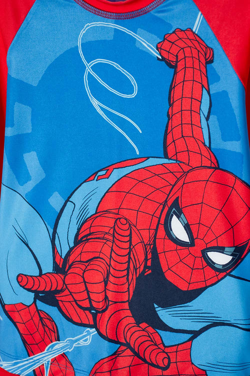 CONJUNTO DE BAÑO DE SPIDERMAN AZUL Y ROJO PARA NIÑO