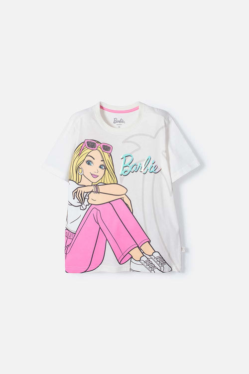 POLERA DE BARBIE MARFIL ESTAMPADA PARA NIÑA
