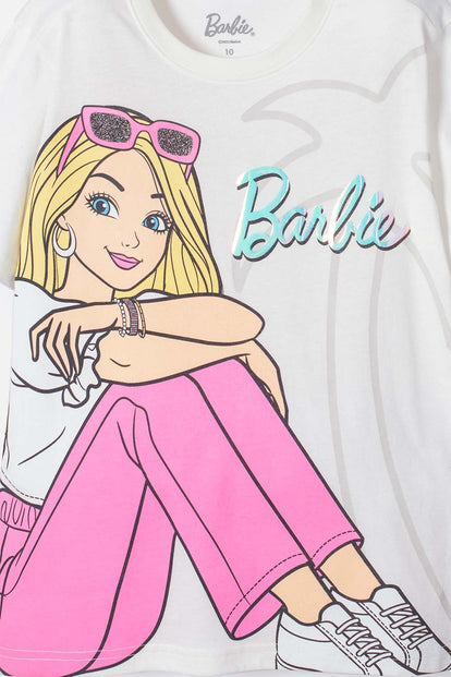 POLERA DE BARBIE MARFIL ESTAMPADA PARA NIÑA
