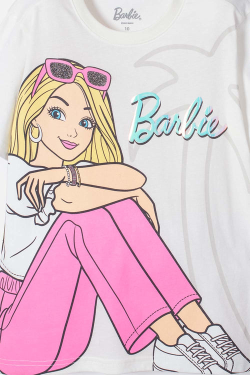 POLERA DE BARBIE MARFIL ESTAMPADA PARA NIÑA