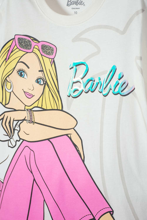 POLERA DE BARBIE MARFIL ESTAMPADA PARA NIÑA