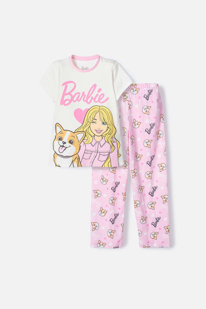PIJAMA DE BARBIE ROSADA DE MANGA CORTA PARA NIÑA