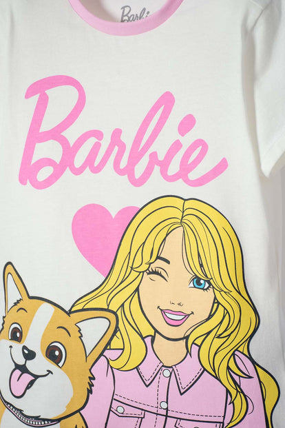 PIJAMA DE BARBIE ROSADA DE MANGA CORTA PARA NIÑA