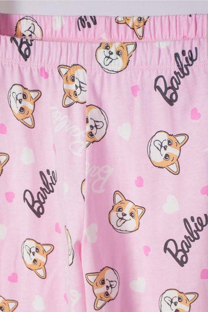 PIJAMA DE BARBIE ROSADA DE MANGA CORTA PARA NIÑA
