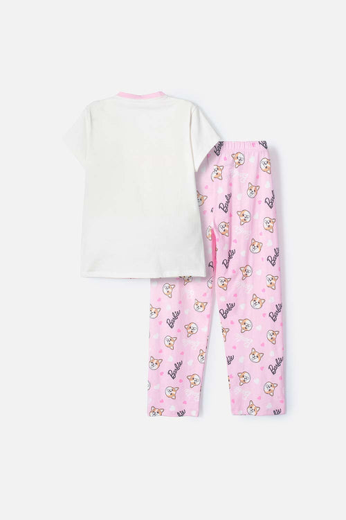 PIJAMA DE BARBIE ROSADA DE MANGA CORTA PARA NIÑA