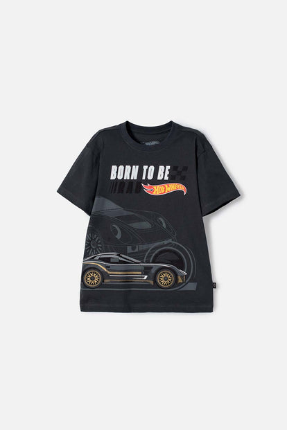 POLERA DE HOT WHEELS MANGA CORTA GRIS PARA NIÑO
