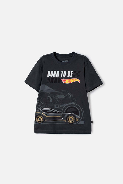 POLERA DE HOT WHEELS MANGA CORTA GRIS PARA NIÑO