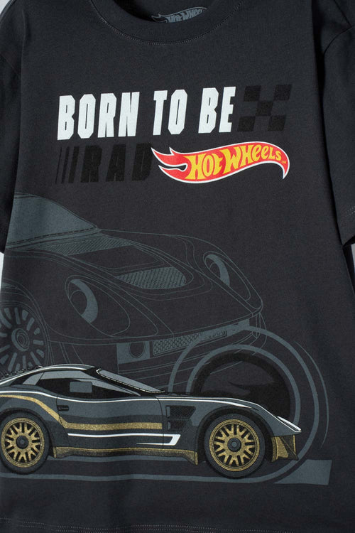 POLERA DE HOT WHEELS MANGA CORTA GRIS PARA NIÑO