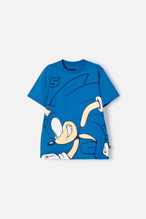 POLERA DE SONIC MANGA CORTA AZUL PARA NIÑO
