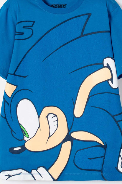 POLERA DE SONIC MANGA CORTA AZUL PARA NIÑO