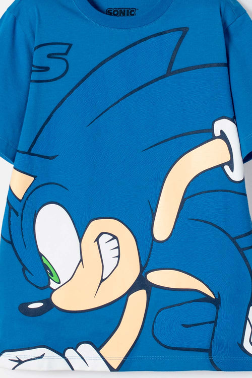 POLERA DE SONIC MANGA CORTA AZUL PARA NIÑO