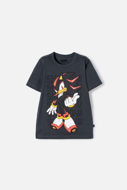POLERA DE SONIC MANGA CORTA GRIS PARA NIÑO