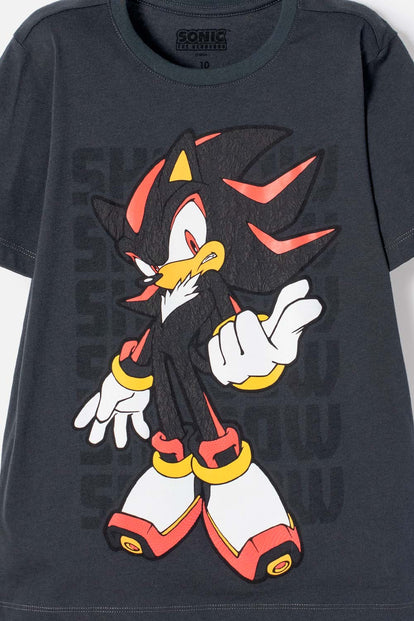 POLERA DE SONIC MANGA CORTA GRIS PARA NIÑO