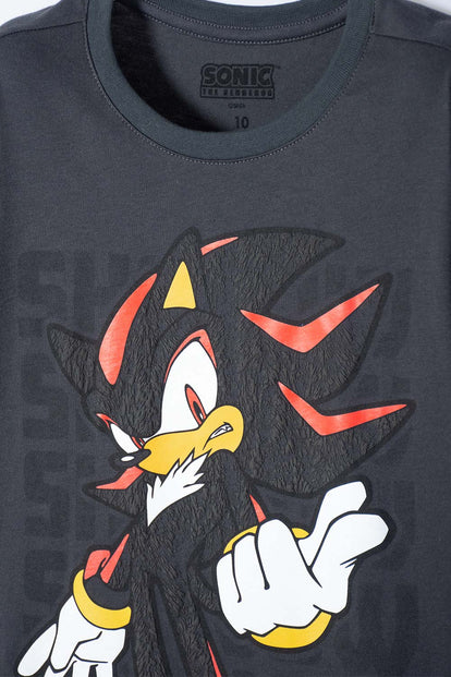 POLERA DE SONIC MANGA CORTA GRIS PARA NIÑO