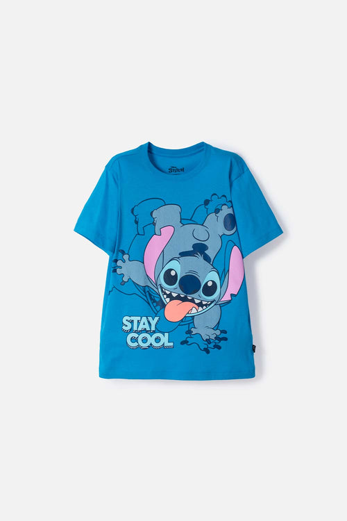 POLERA DE LILO & STITCH AZUL ESTAMPADA EN FRENTE PARA NIÑO