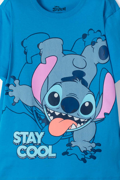 POLERA DE LILO & STITCH AZUL ESTAMPADA EN FRENTE PARA NIÑO