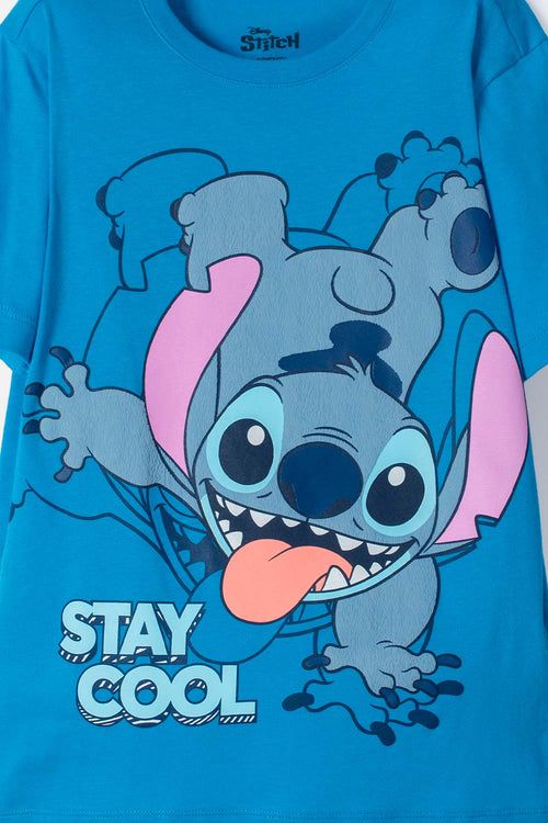 POLERA DE LILO & STITCH AZUL ESTAMPADA EN FRENTE PARA NIÑO
