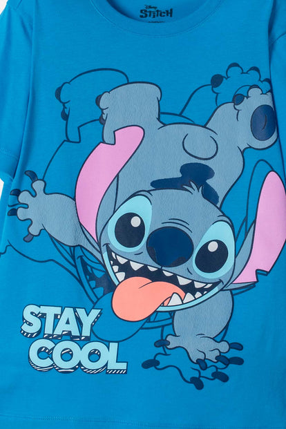 POLERA DE LILO & STITCH AZUL ESTAMPADA EN FRENTE PARA NIÑO