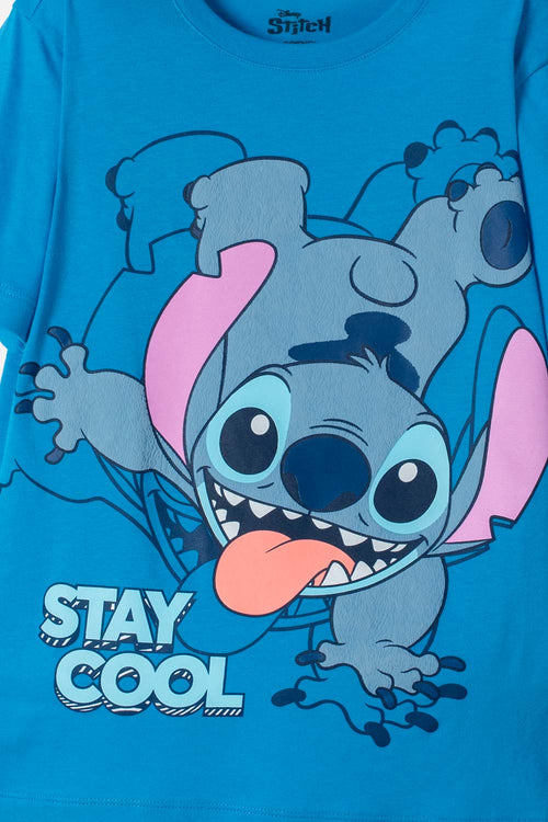 POLERA DE LILO & STITCH AZUL ESTAMPADA EN FRENTE PARA NIÑO