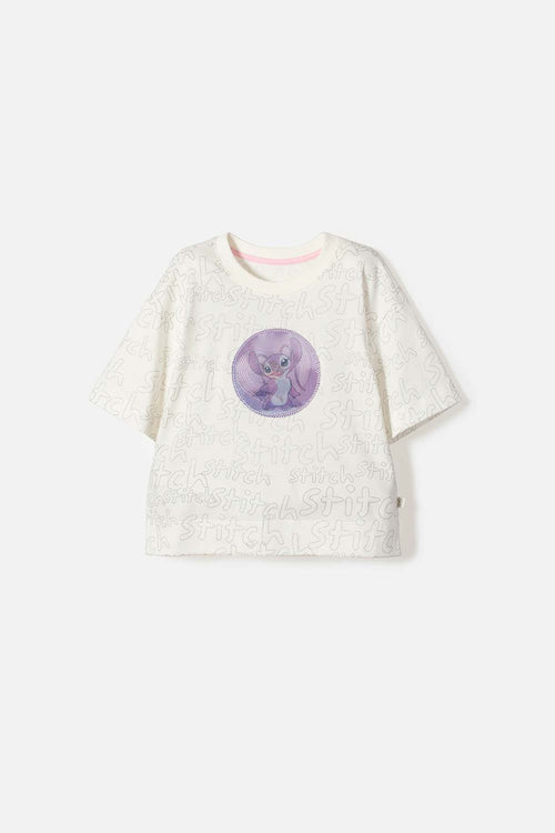 CAMISETA DE STITCH MANGA CORTA MARFIL PARA NIÑA