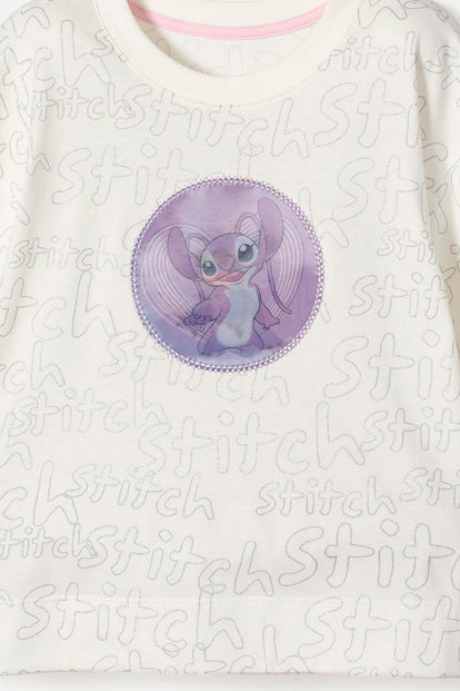 CAMISETA DE STITCH MANGA CORTA MARFIL PARA NIÑA