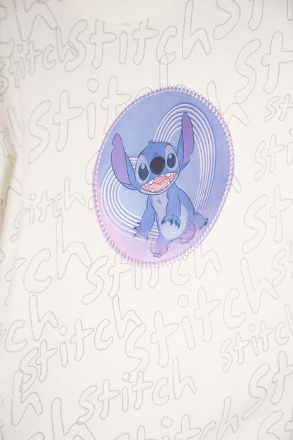 CAMISETA DE STITCH MANGA CORTA MARFIL PARA NIÑA