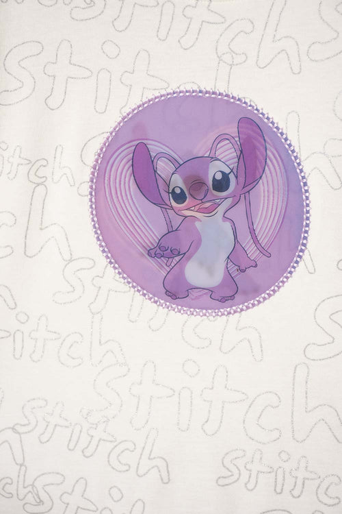 CAMISETA DE STITCH MANGA CORTA MARFIL PARA NIÑA
