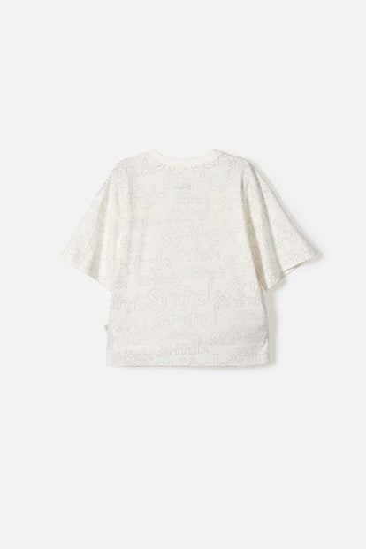 CAMISETA DE STITCH MANGA CORTA MARFIL PARA NIÑA