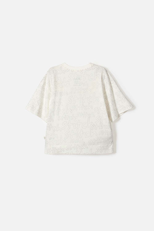 CAMISETA DE STITCH MANGA CORTA MARFIL PARA NIÑA