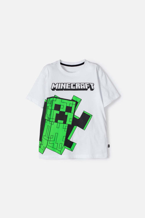 POLERA DE MINECRAFT MANGA CORTA BLANCA PARA NIÑO