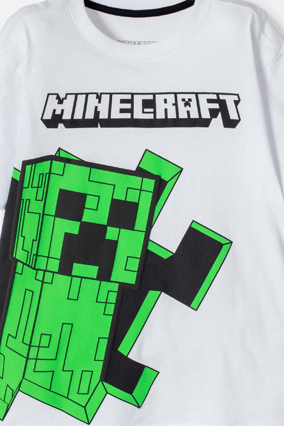 POLERA DE MINECRAFT MANGA CORTA BLANCA PARA NIÑO