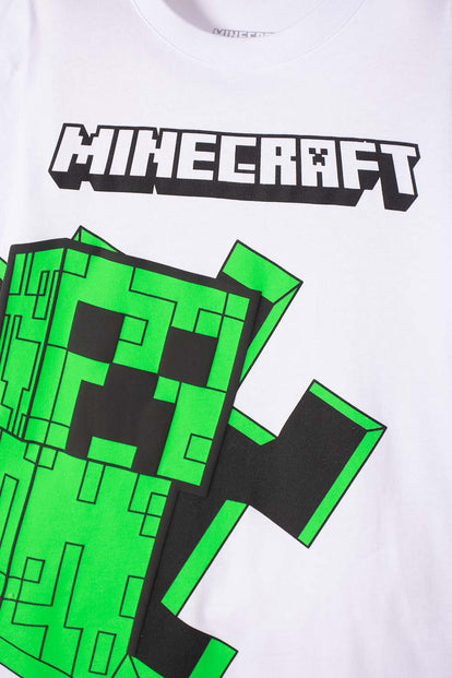 POLERA DE MINECRAFT MANGA CORTA BLANCA PARA NIÑO