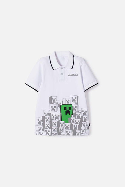 POLERA TIPO POLO DE MINECRAFT BLANCA PARA NIÑO