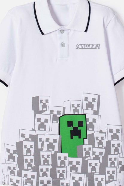 POLERA TIPO POLO DE MINECRAFT BLANCA PARA NIÑO