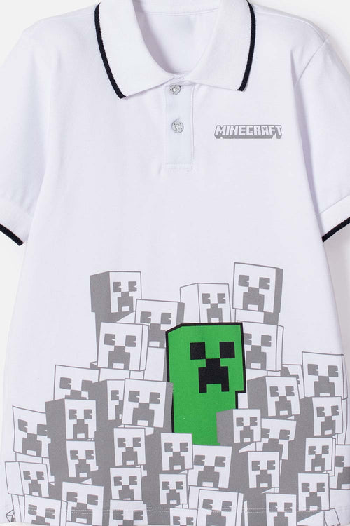 POLERA TIPO POLO DE MINECRAFT BLANCA PARA NIÑO