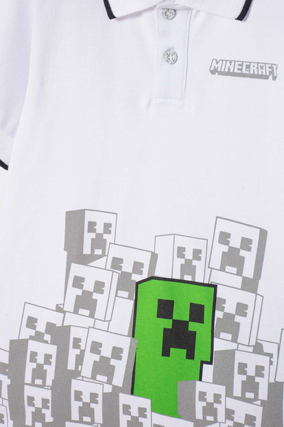 POLERA TIPO POLO DE MINECRAFT BLANCA PARA NIÑO