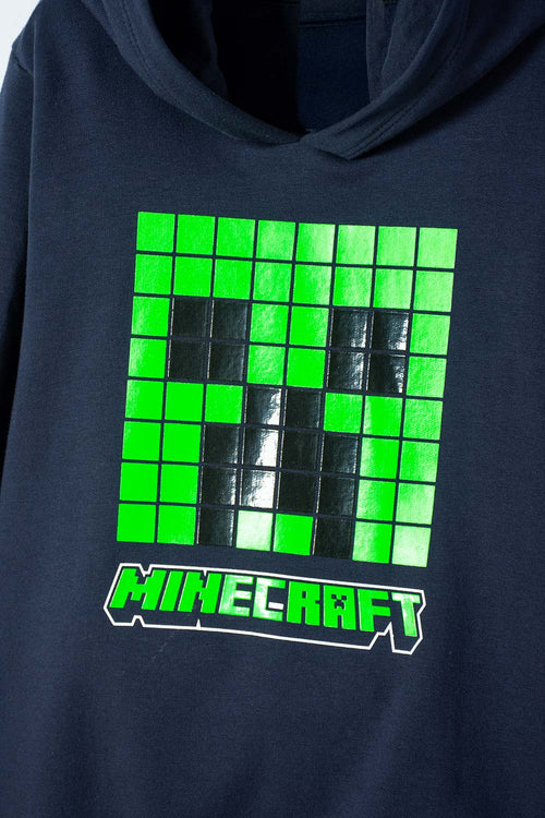 POLERON DE MINECRAFT CON CAPUCHA AZUL OSCURO PARA NIÑO