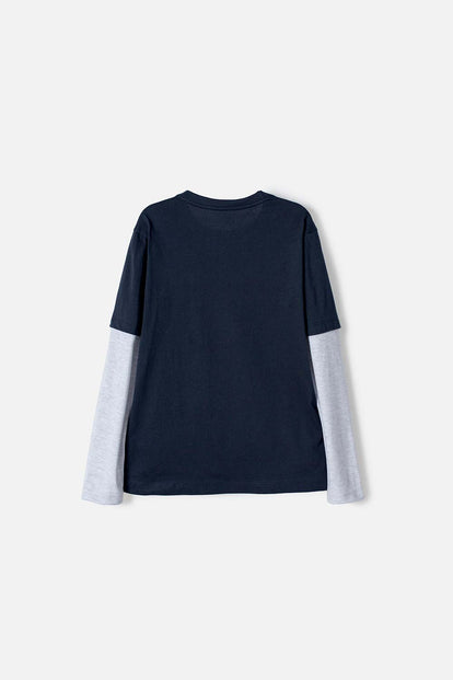 POLERA DE MINECRAFT MANGA LARGA AZUL PARA NIÑO
