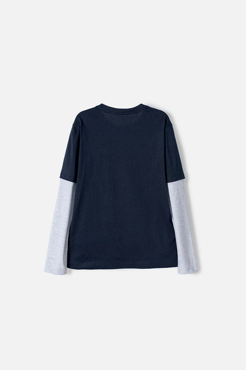 POLERA DE MINECRAFT MANGA LARGA AZUL PARA NIÑO