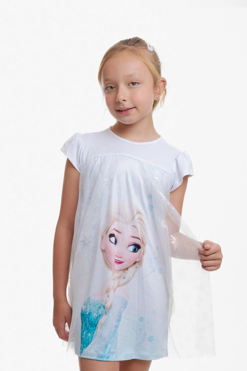 PIJAMA DE FROZEN TIPO BATOLA CON TULL BLANCO PARA NIÑA