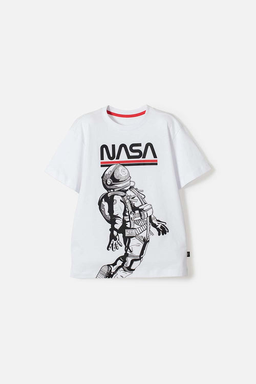 POLERA DE LA NASA MANGA CORTA BLANCO PARA NIÑO