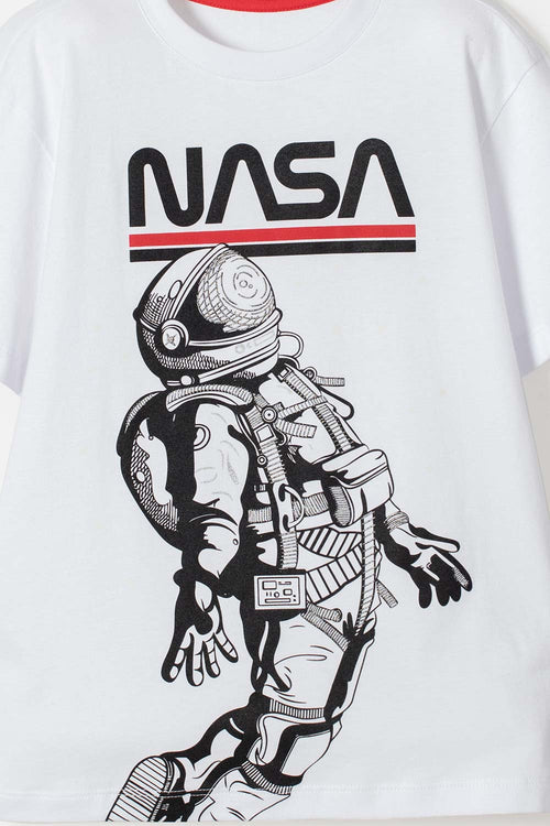 POLERA DE LA NASA MANGA CORTA BLANCO PARA NIÑO