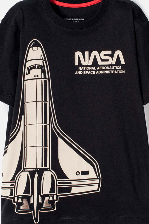 POLERA DE LA NASA MANGA CORTA NEGRO PARA NIÑO